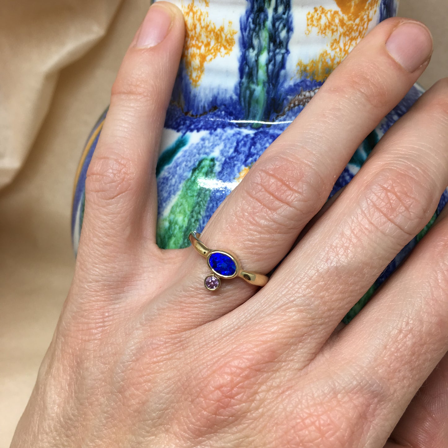 Deep blue opal ring