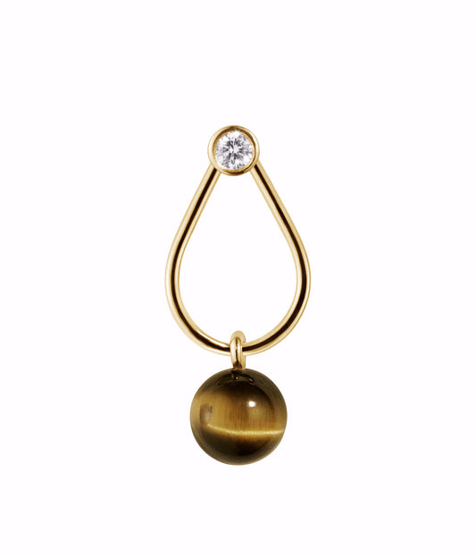 TIGER EMBRACE · EARRING · 18KT. GOLD W. DIAMOND AND TIGER’S EYE